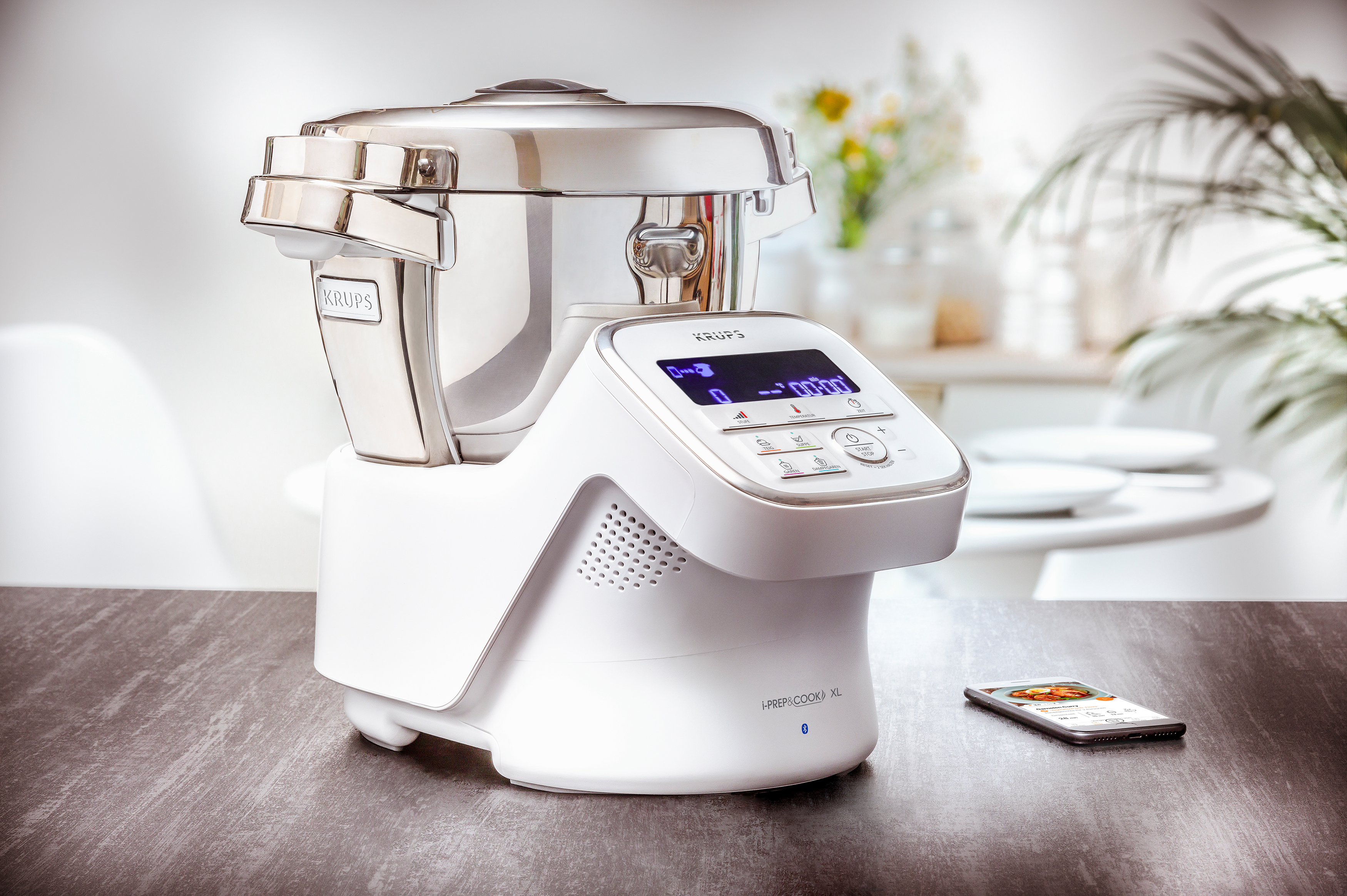 KRUPS HP60A1 i-Prep&Cook XL Küchenmaschine mit Kochfunktion Weiß/Edelstahl (Rührschüsselkapazität: 3 l, 1550 Watt)