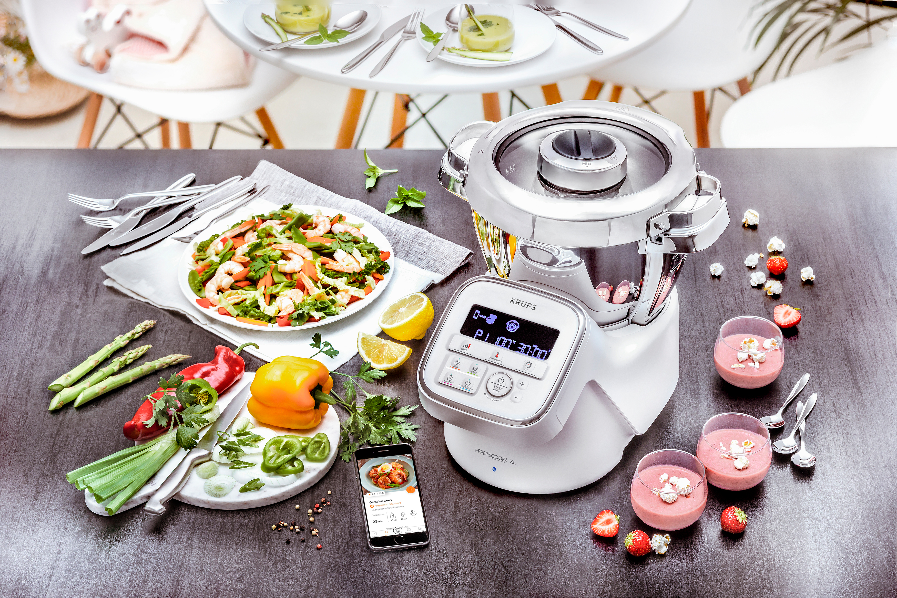 KRUPS HP60A1 i-Prep&Cook XL Küchenmaschine mit Kochfunktion Weiß/Edelstahl (Rührschüsselkapazität: 3 l, 1550 Watt)