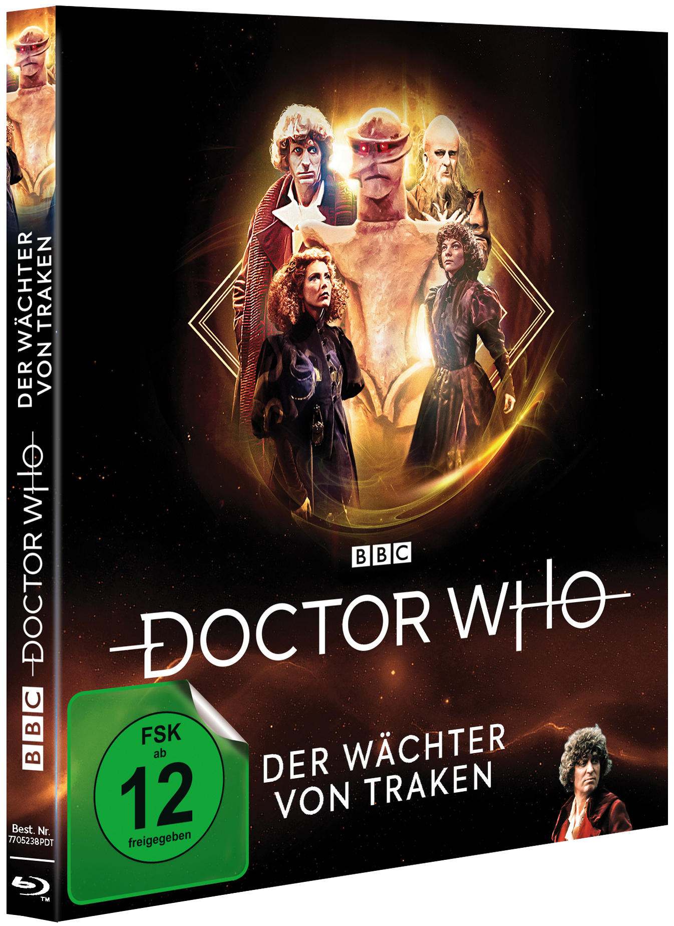 DVD-Hülle für Doctor Who, mit mehreren Charakteren und grünem Rating-Abzeichen, auf schwarzem Hintergrund.