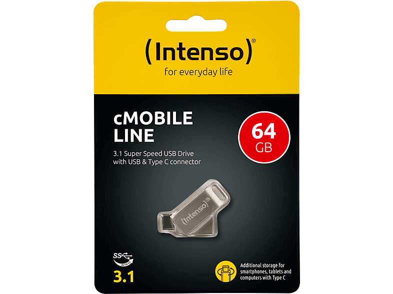 Thumbnail - INTENSO CMOBILE LINE USB-Stick, 64 GB, 70 MB/s, Silber