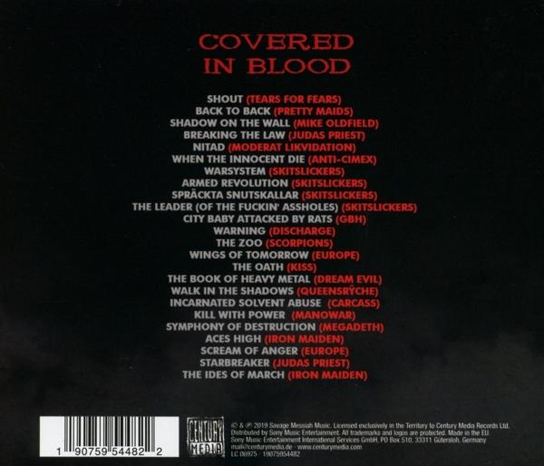 Ein CD-Cover mit einer Liste von Songtiteln und Credits. Das Cover ist überwiegend rot und schwarz.