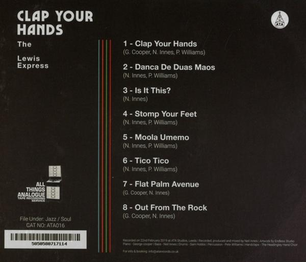 Rückseite eines Albumcovers mit Titelliste und Bandinformationen auf schwarzem Hintergrund.