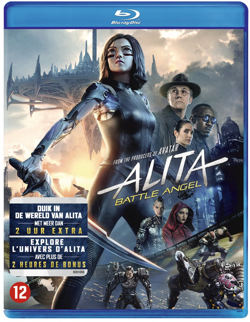 Alita: Battle Angel Blu-ray-hoes. Bevat Alita en andere personages. Bevat tekst in meerdere talen.