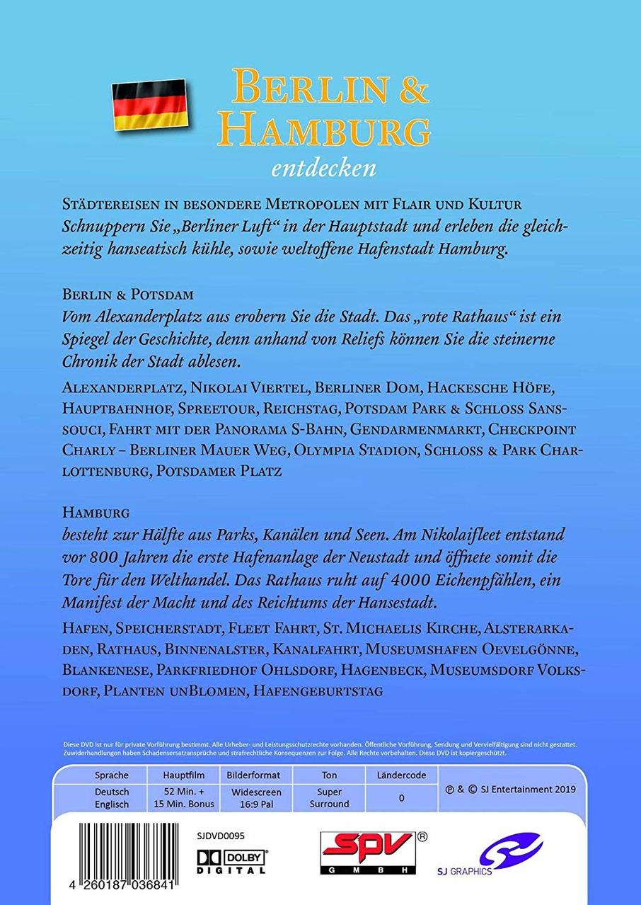 DVD-Hülle mit Berlin und Hamburg Reiseführer und Text auf Deutsch.