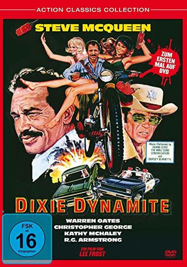 Filmplakat mit Motorrad, Frauen und Text: Dixie Dynamite.
