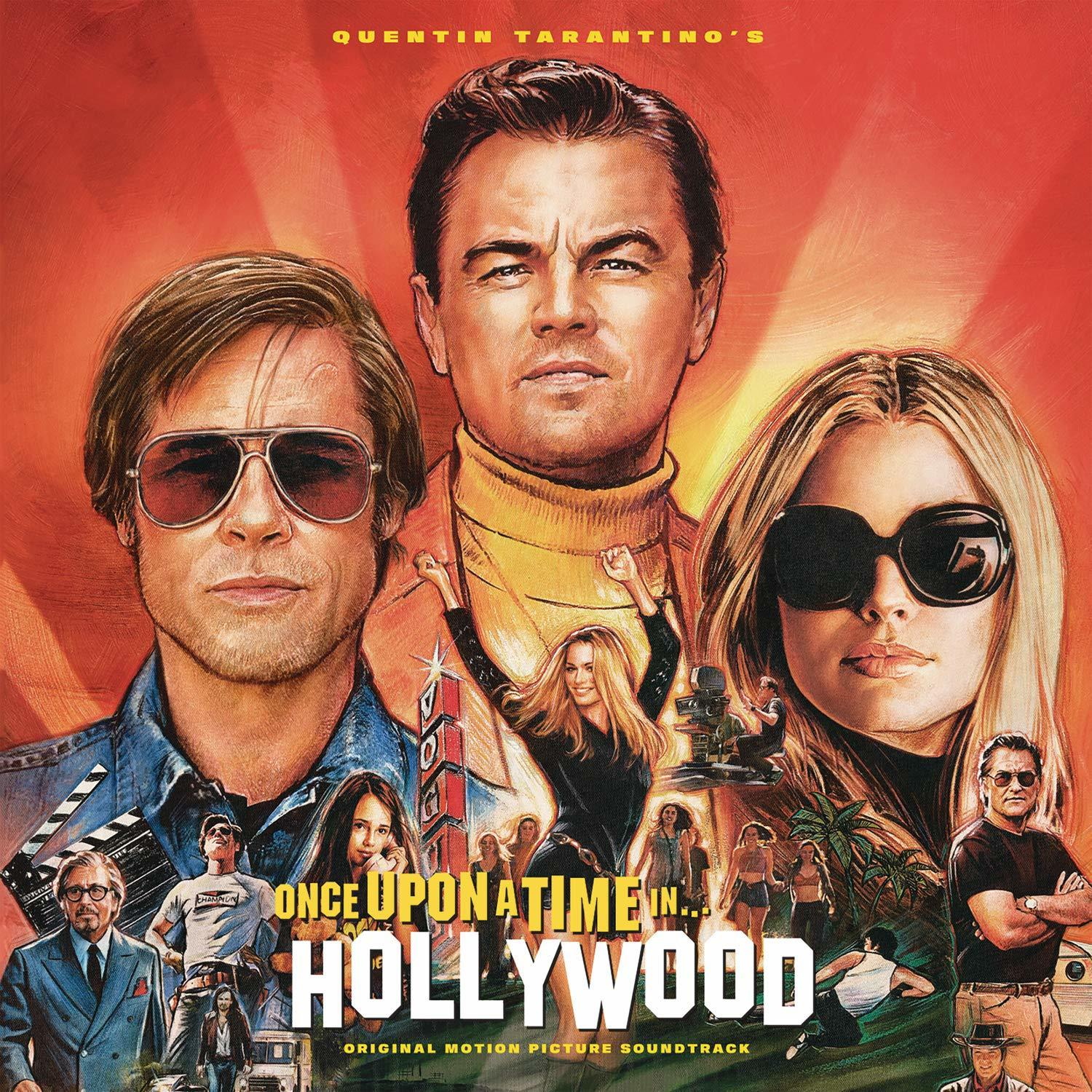 Albumcover des Films 'Once Upon a Time in Hollywood'. Enthält Schauspieler wie Brad Pitt und Leonardo DiCaprio.