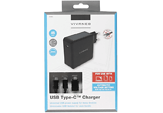 Conexion USB - Vivanco, cargador universal, 45W, 1,5 m, negro