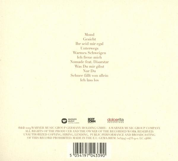 Die Rückseite einer CD mit Texten und einer Liste von Liedern auf Deutsch.