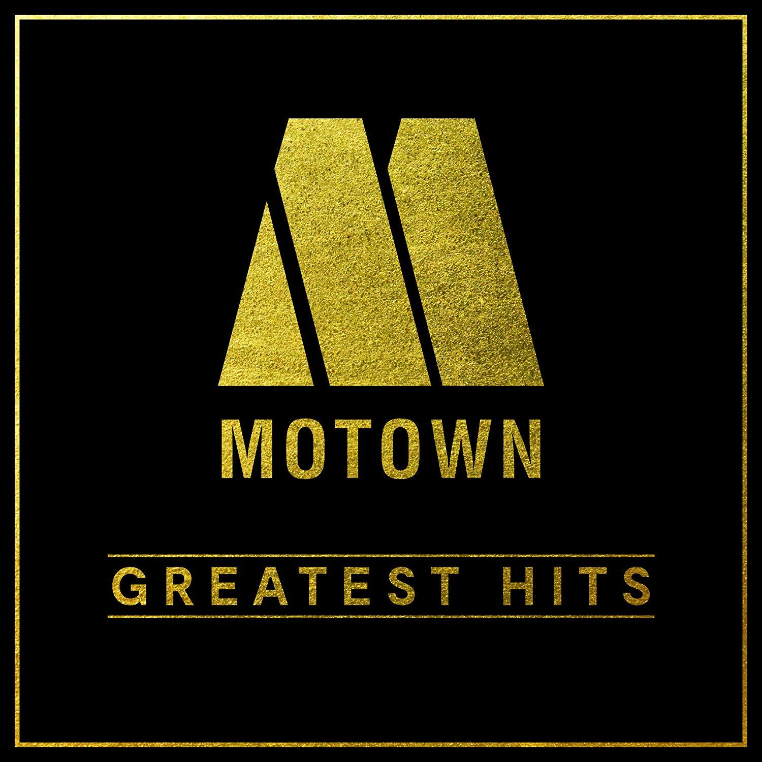Motown Greatest Hits Albumcover mit goldenem Logo und Text auf schwarzem Hintergrund.