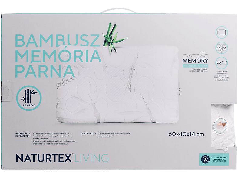 NATURTEX Bamboo memory párna, 60x40x14cm, bambusz szállal