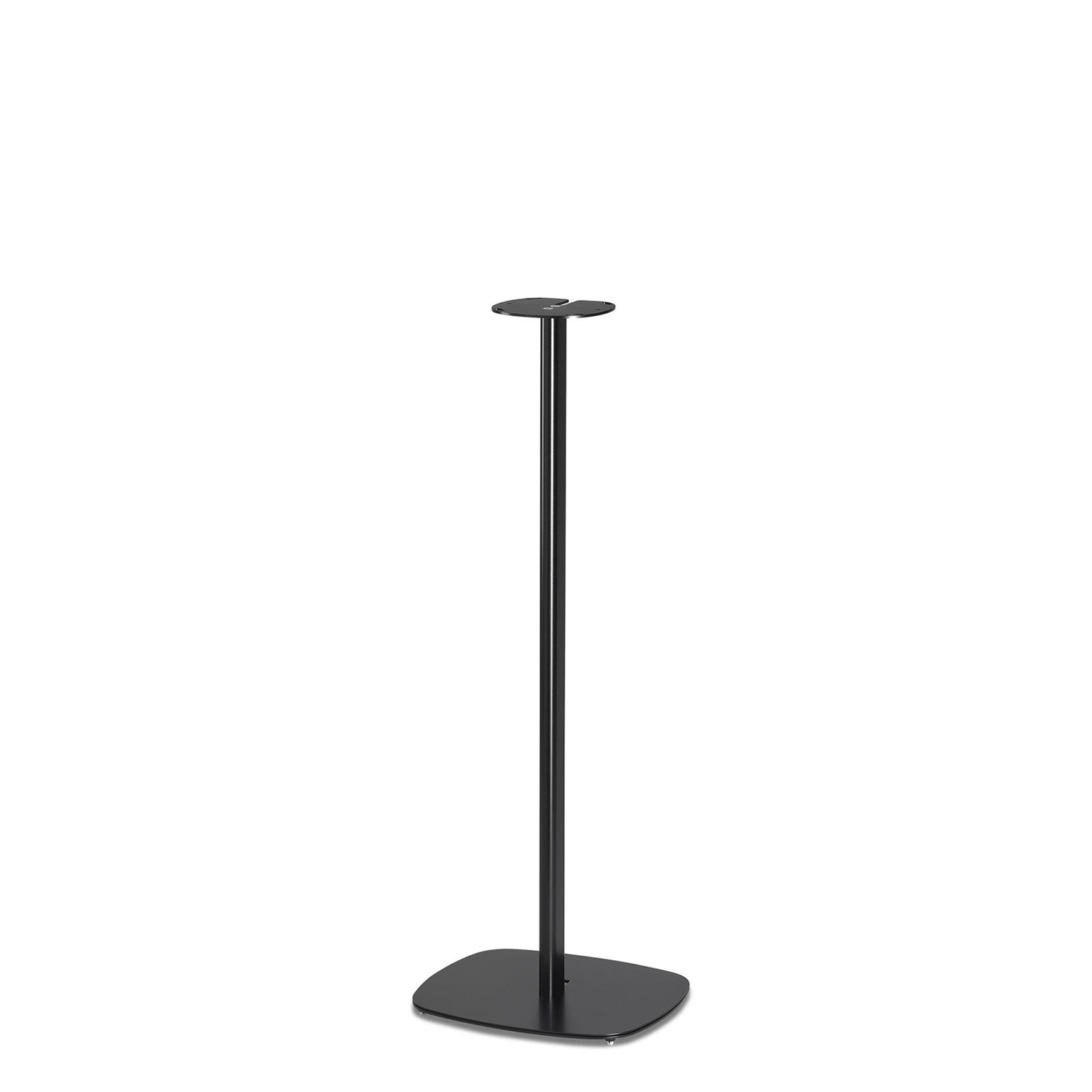 A black stand for a speaker or headphones against a white background.