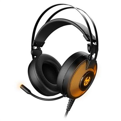 Auriculares gaming - Krom Kayle, De diadema, Con cable, Micrófono, Control volumen, RGB, Negro y Naranja