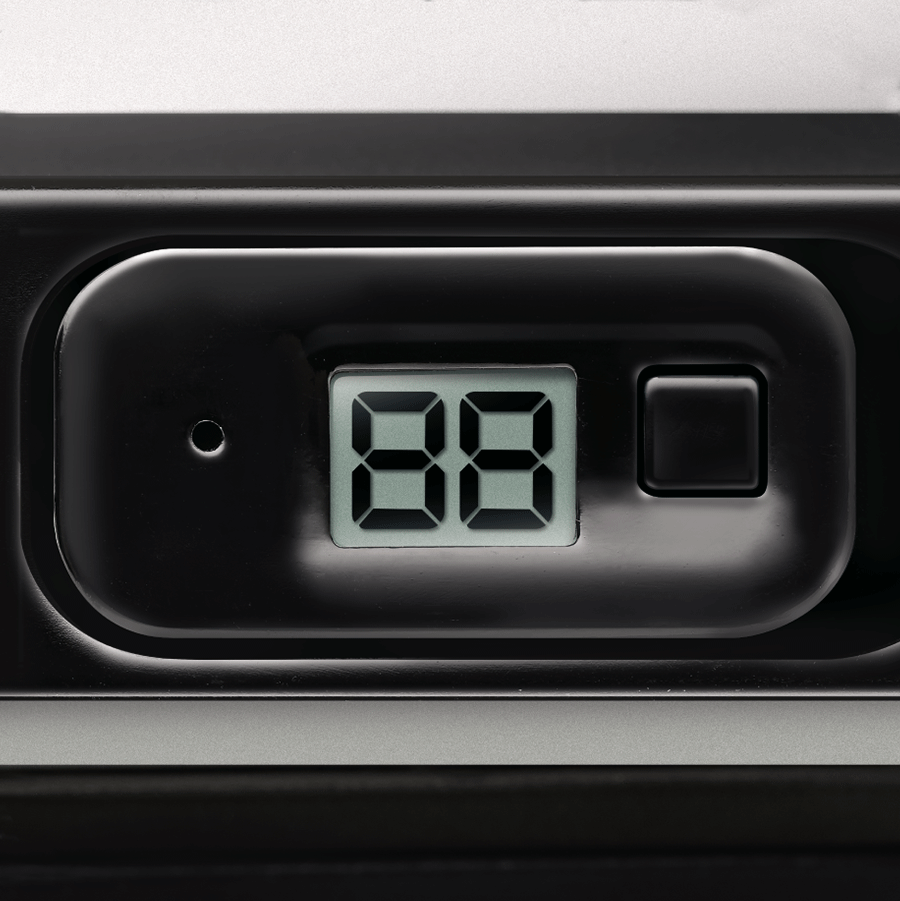 Black control panel with a digital display showing '88', a button, and a small dot.