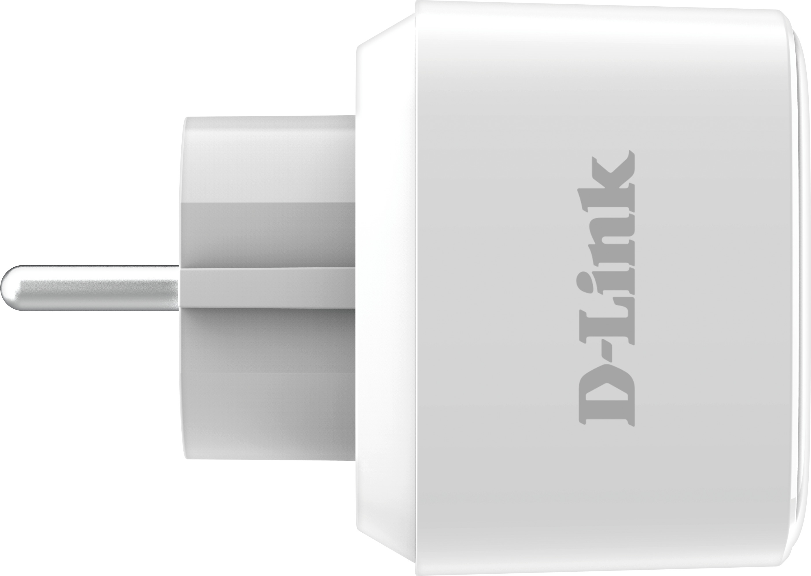 Weißer D-Link-Steckeradapter, mit deutlich sichtbarem Markennamen, auf weißem Hintergrund.
