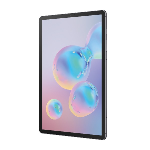 Una tableta con una pantalla que muestra burbujas coloridas. La tableta es negra y tiene una cámara en la parte superior.