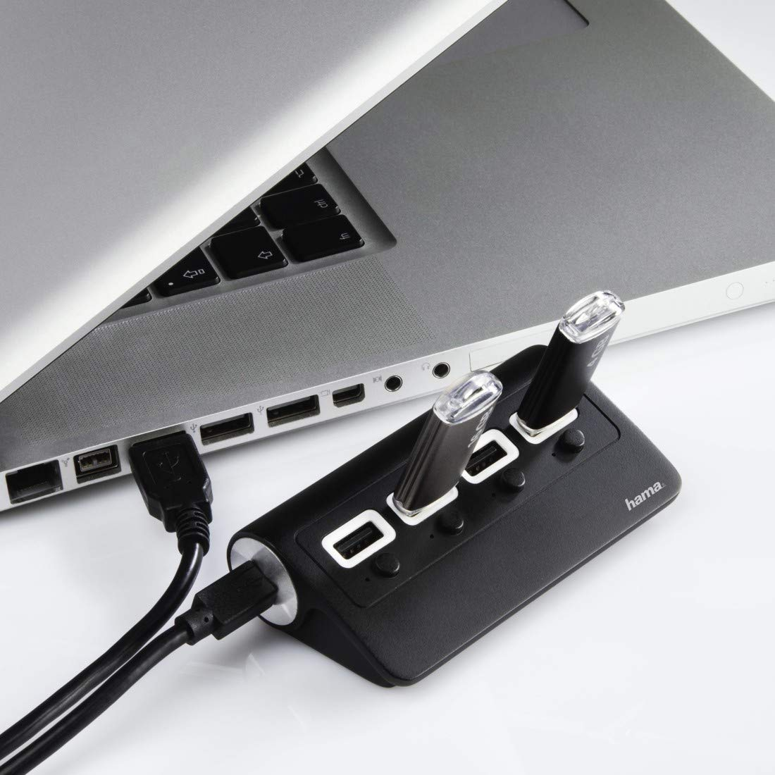 Hub - Hama, 480 Mbps, Hub 2.0, pasivo 1:4 ON/OFF, 0,5 A, Micro-USB, Negro