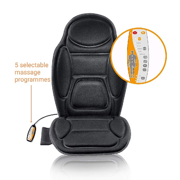 Silla de masaje negra con 5 programas y mando a distancia.