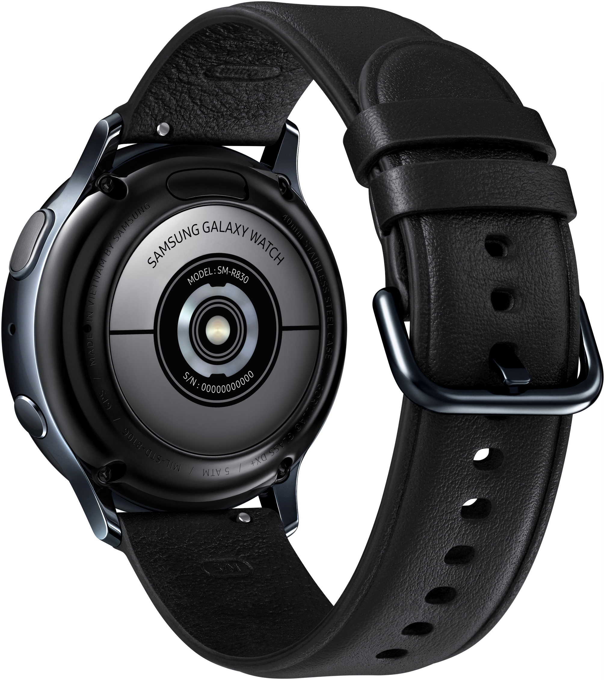 SAMSUNG Galaxy Watch Active2 Stainless Steel 40mm BK Smartwatch Edelstahl Echtleder, S/M, Black