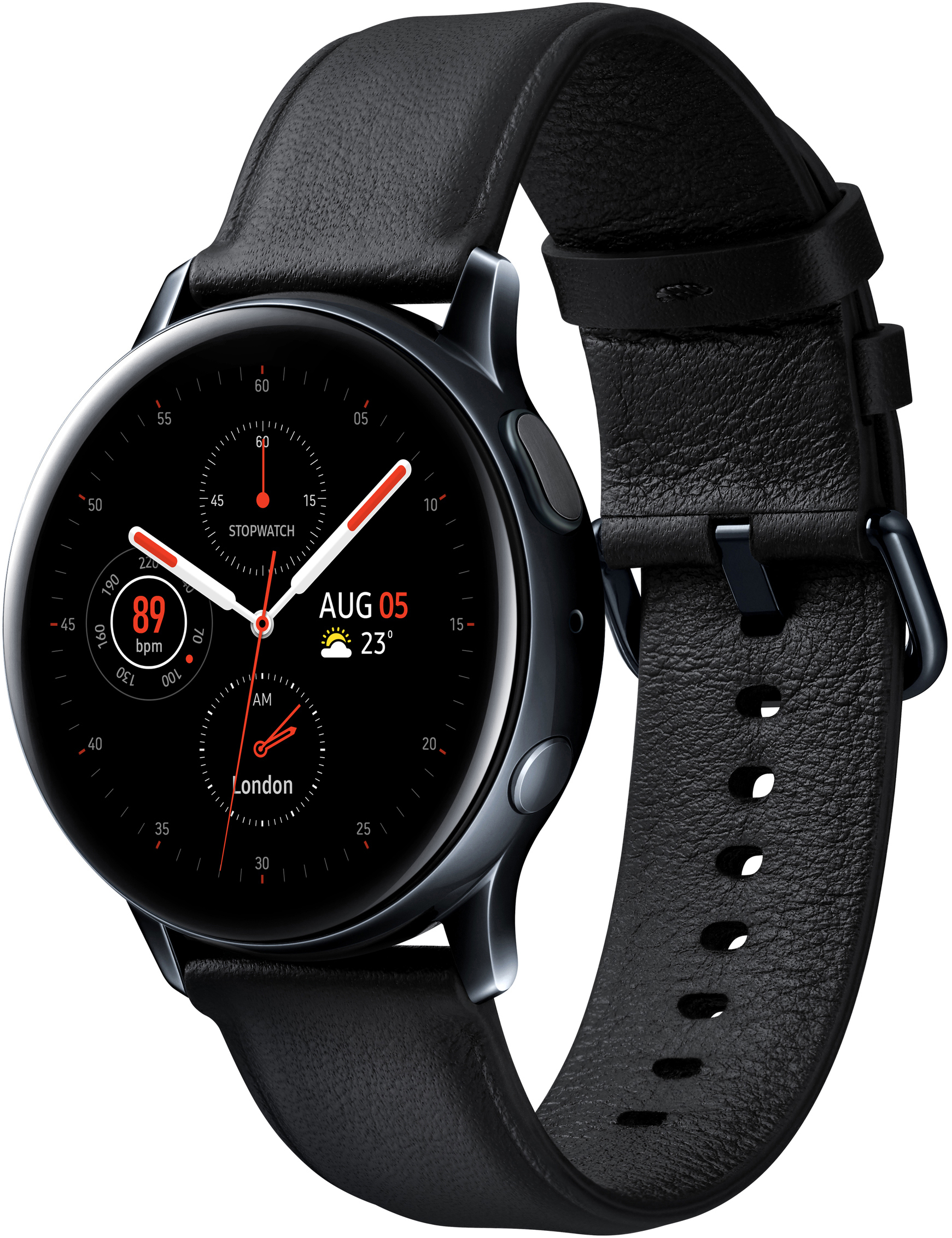 SAMSUNG Galaxy Watch Active2 Stainless Steel 40mm BK Smartwatch Edelstahl Echtleder, S/M, Black