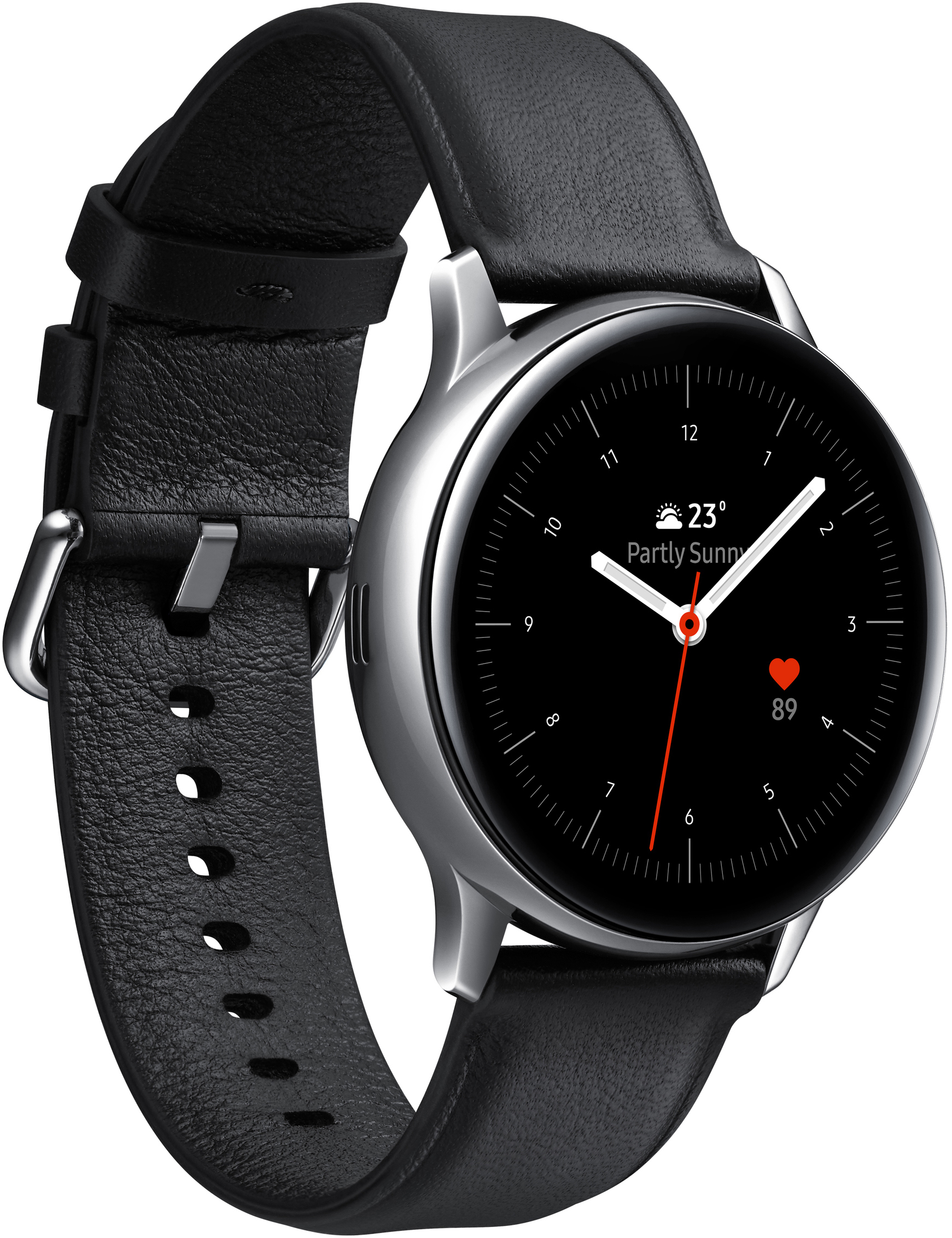 SAMSUNG Galaxy Watch Active2 Stainless Steel 40mm SI Smartwatch Edelstahl Echtleder, S/M, Silver