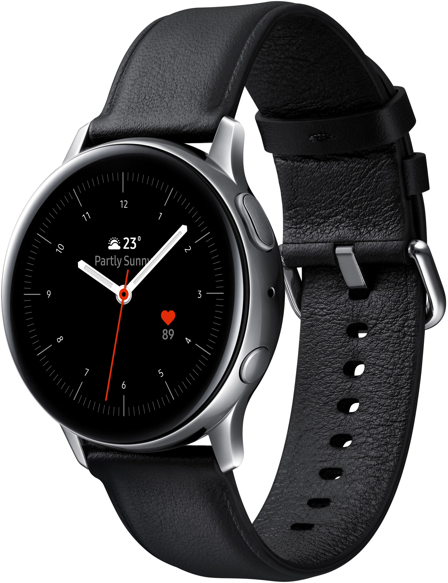 SAMSUNG Galaxy Watch Active2 Stainless Steel 40mm SI Smartwatch Edelstahl Echtleder, S/M, Silver
