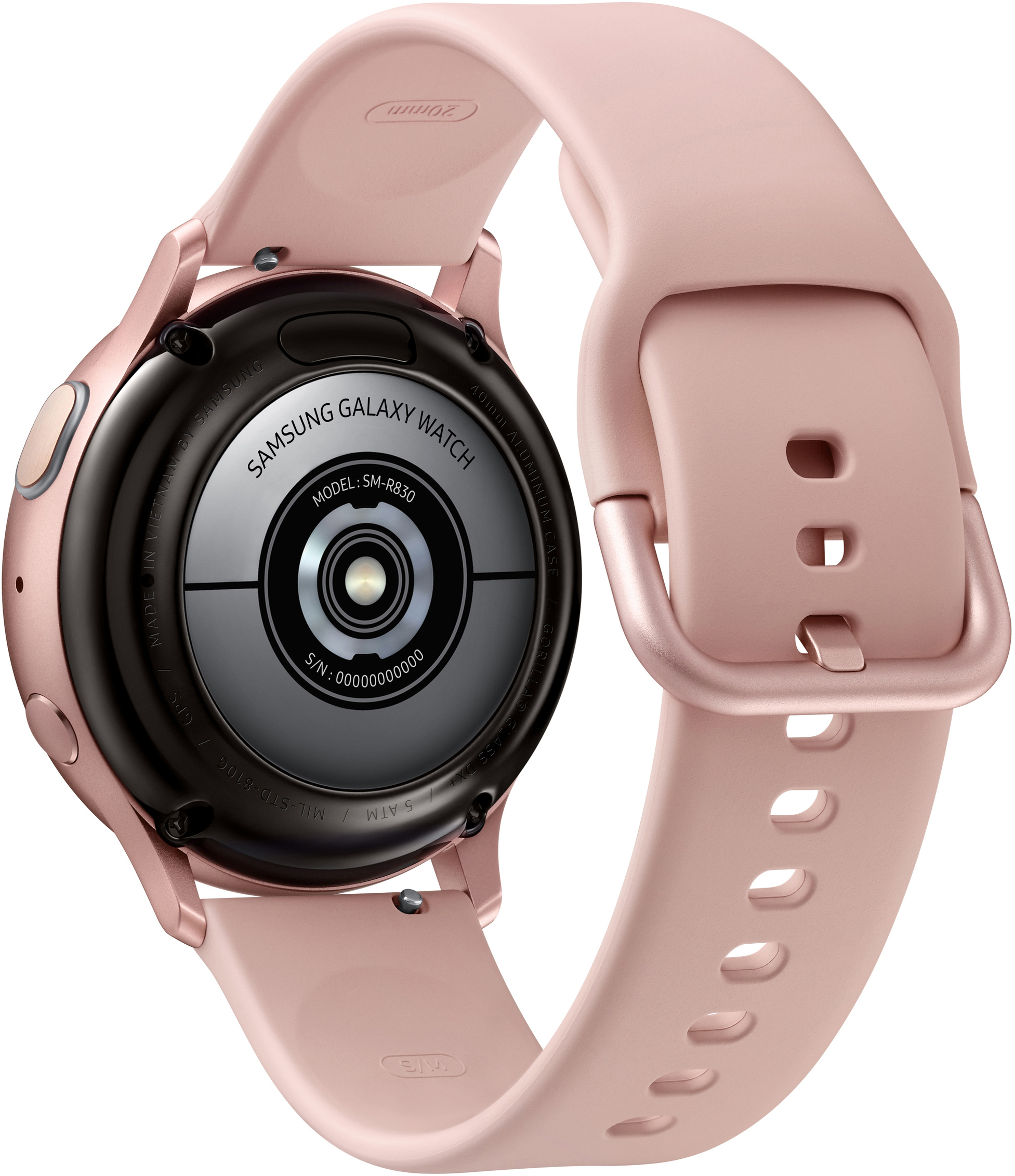 SAMSUNG Galaxy Watch Active2 Aluminium Fluorkautschuk, PG Gold Aluminium Pink S/M, 40mm Smartwatch