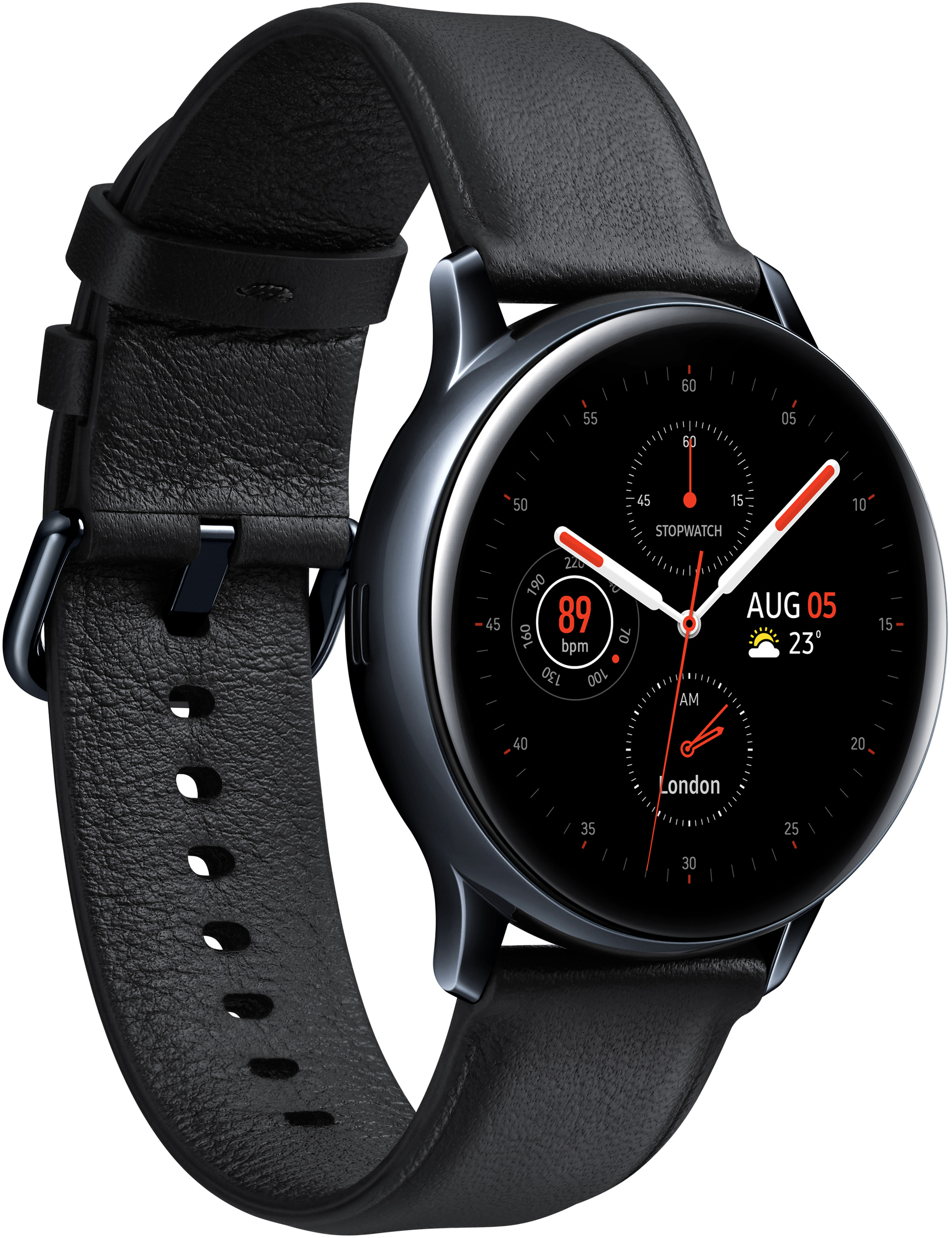 SAMSUNG Galaxy Watch Active2 Stainless Steel 40mm (LTE) BK Smartwatch Edelstahl Echtleder, S/M, Black
