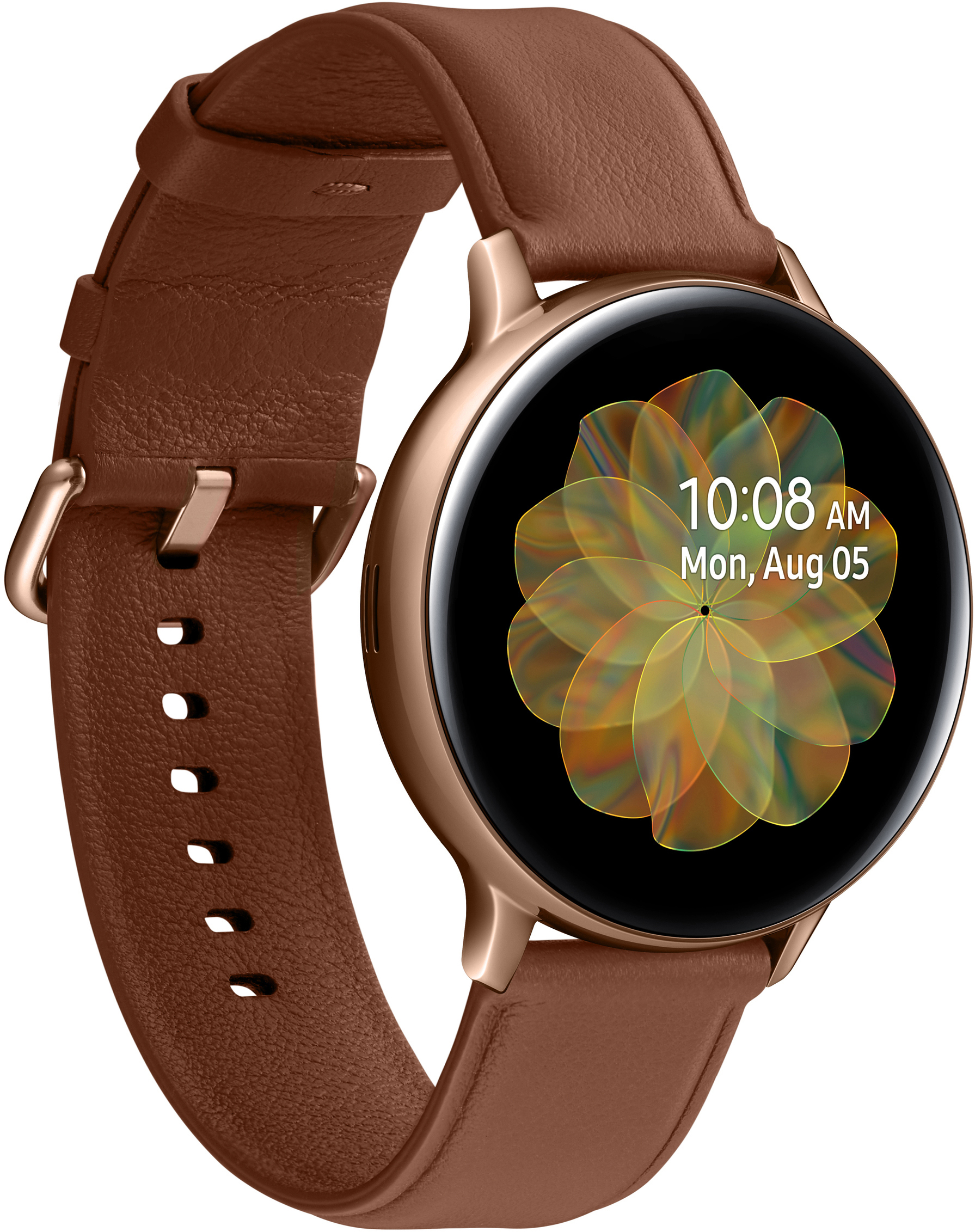 SAMSUNG Galaxy Watch Active2 Stainless Steel 44mm GO Smartwatch Edelstahl Echtleder, M/L, Gold