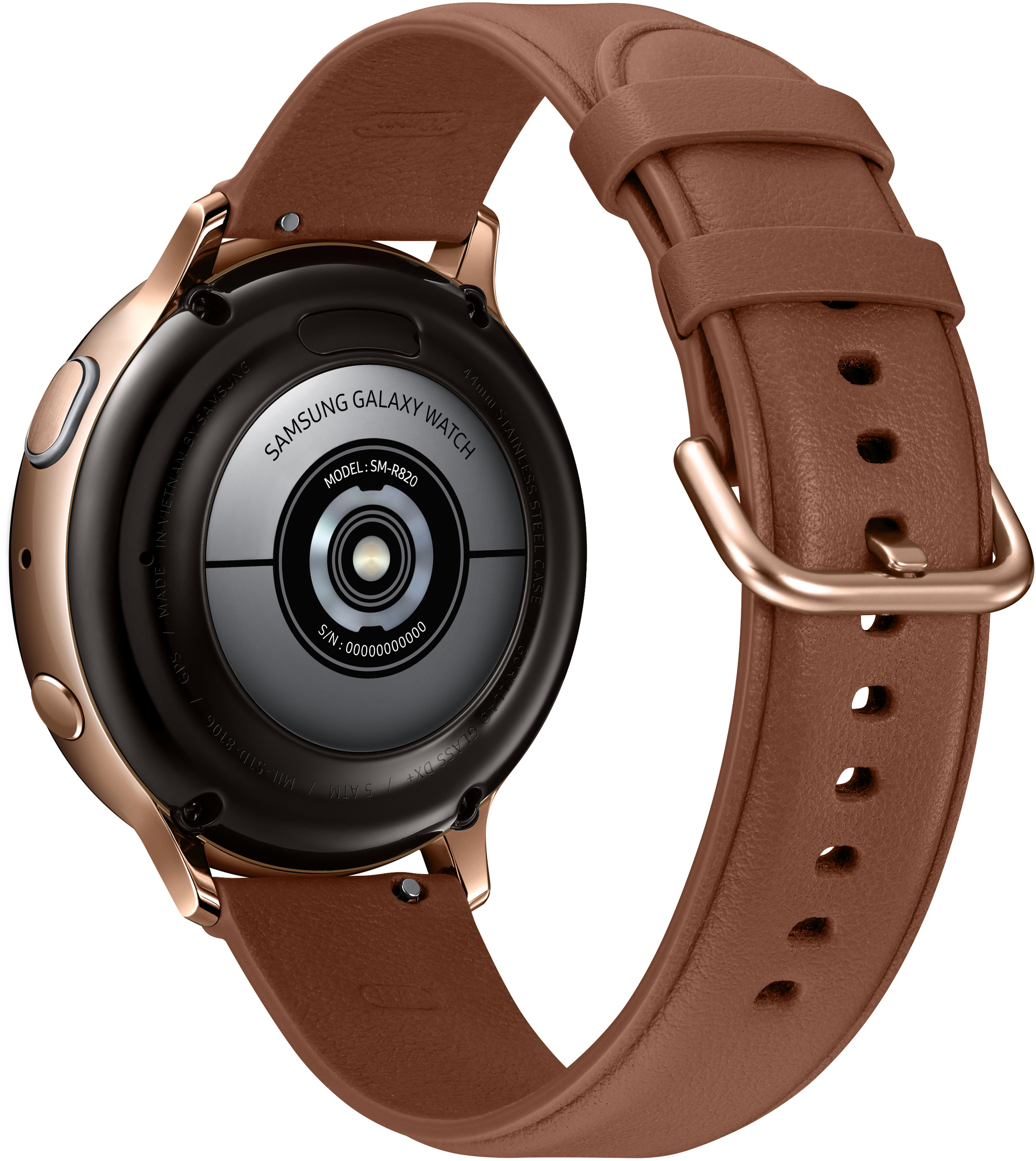SAMSUNG Galaxy Watch Active2 Stainless Steel 44mm GO Smartwatch Edelstahl Echtleder, M/L, Gold