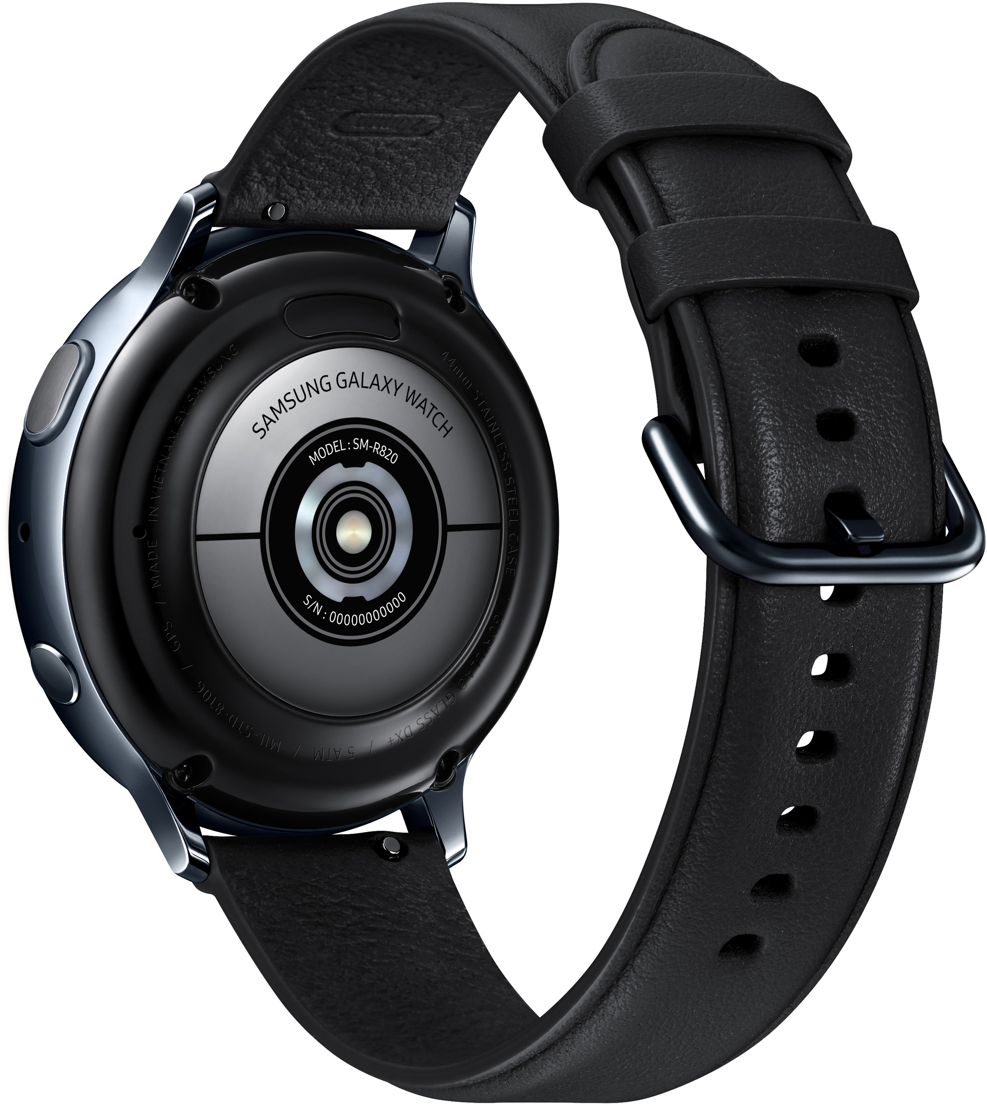 SAMSUNG Galaxy Watch Active2 Stainless Steel 44mm BK Smartwatch Edelstahl Echtleder, M/L, Black