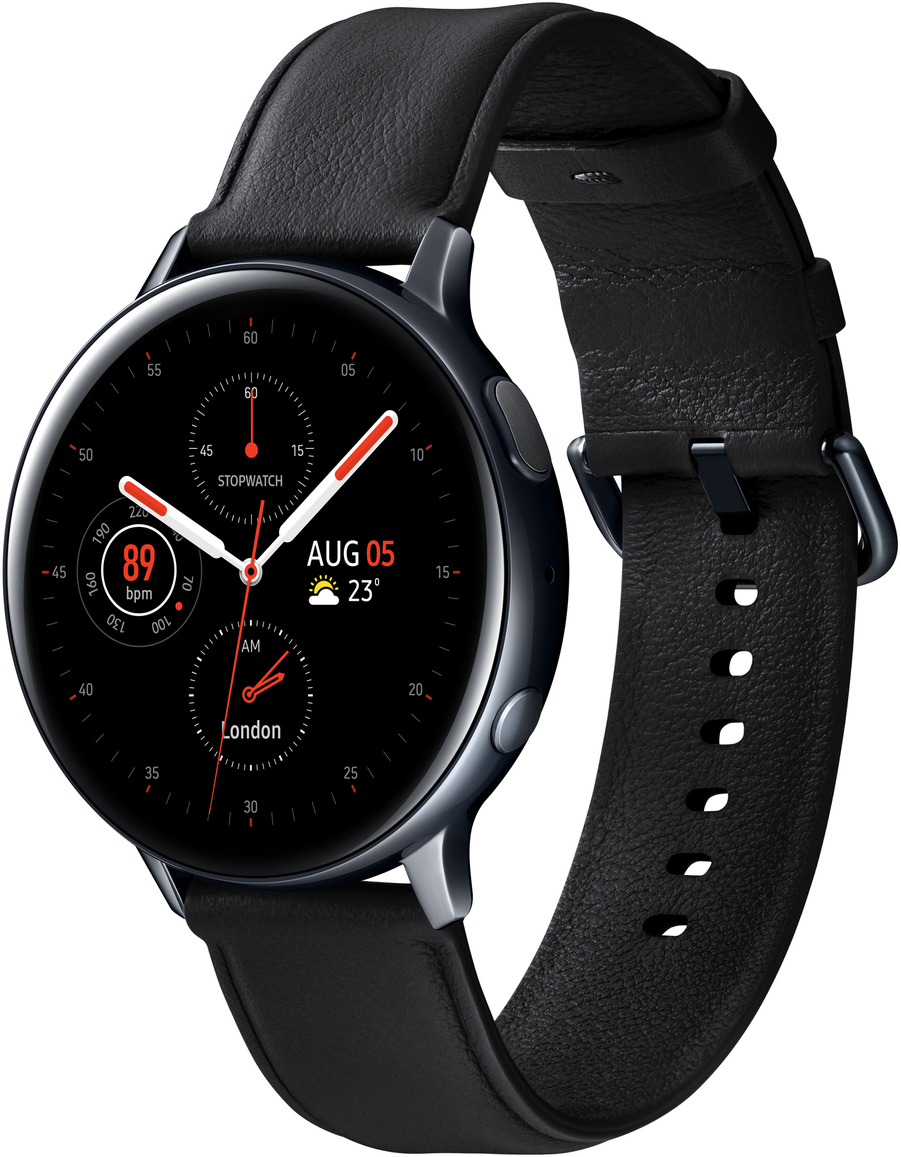 SAMSUNG Galaxy Watch Active2 Stainless Steel 44mm BK Smartwatch Edelstahl Echtleder, M/L, Black