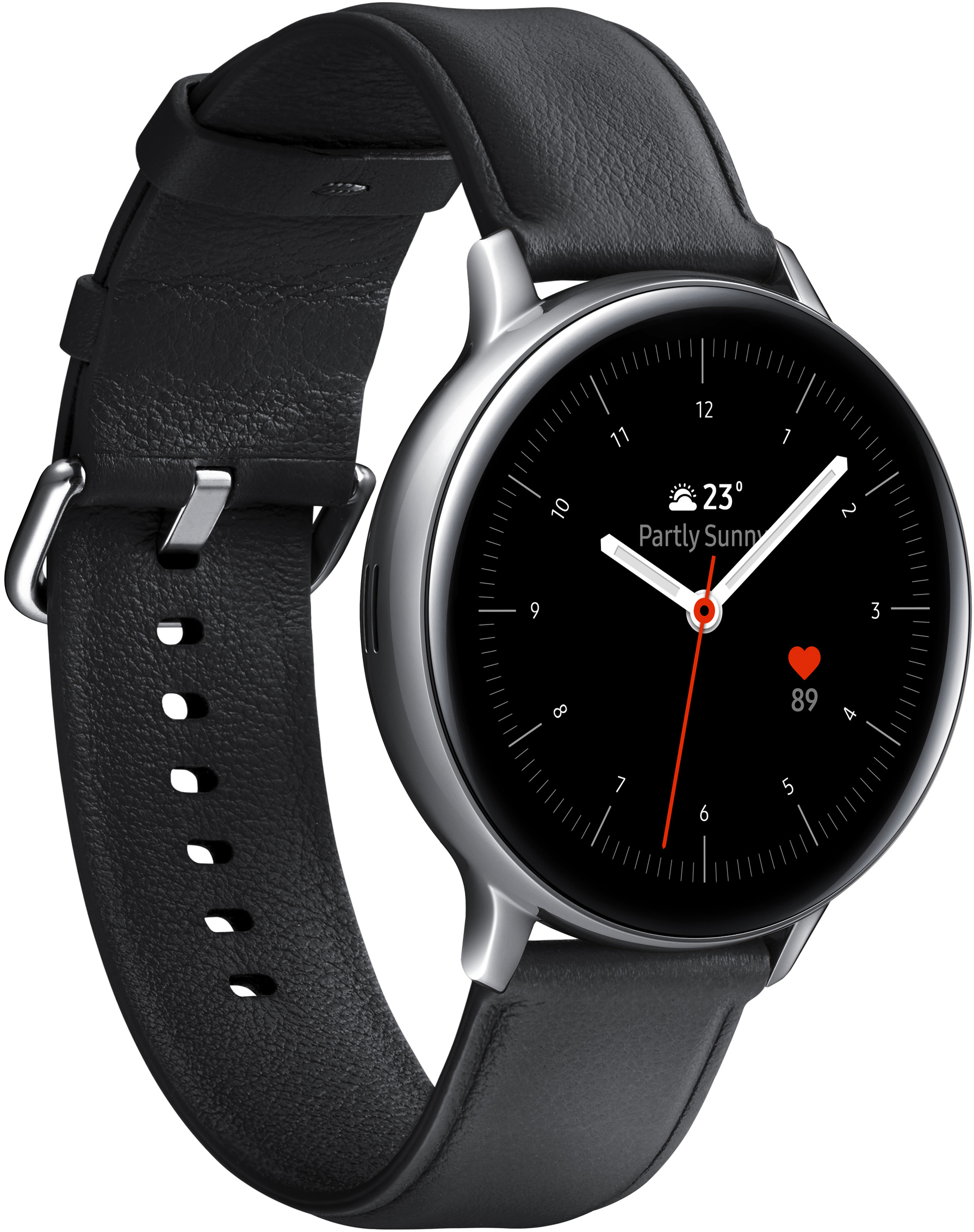 SAMSUNG Galaxy Watch Active2 Stainless Steel 44mm SI Smartwatch Edelstahl Echtleder, M/L, Silver
