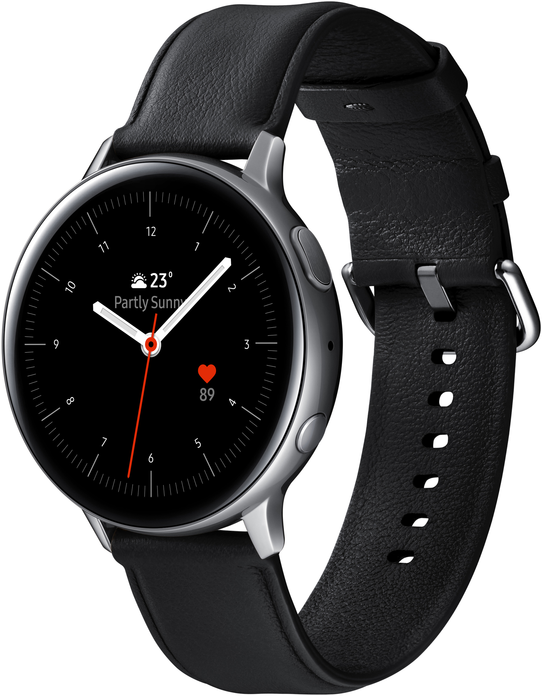 SAMSUNG Galaxy Watch Active2 Stainless Steel 44mm SI Smartwatch Edelstahl Echtleder, M/L, Silver