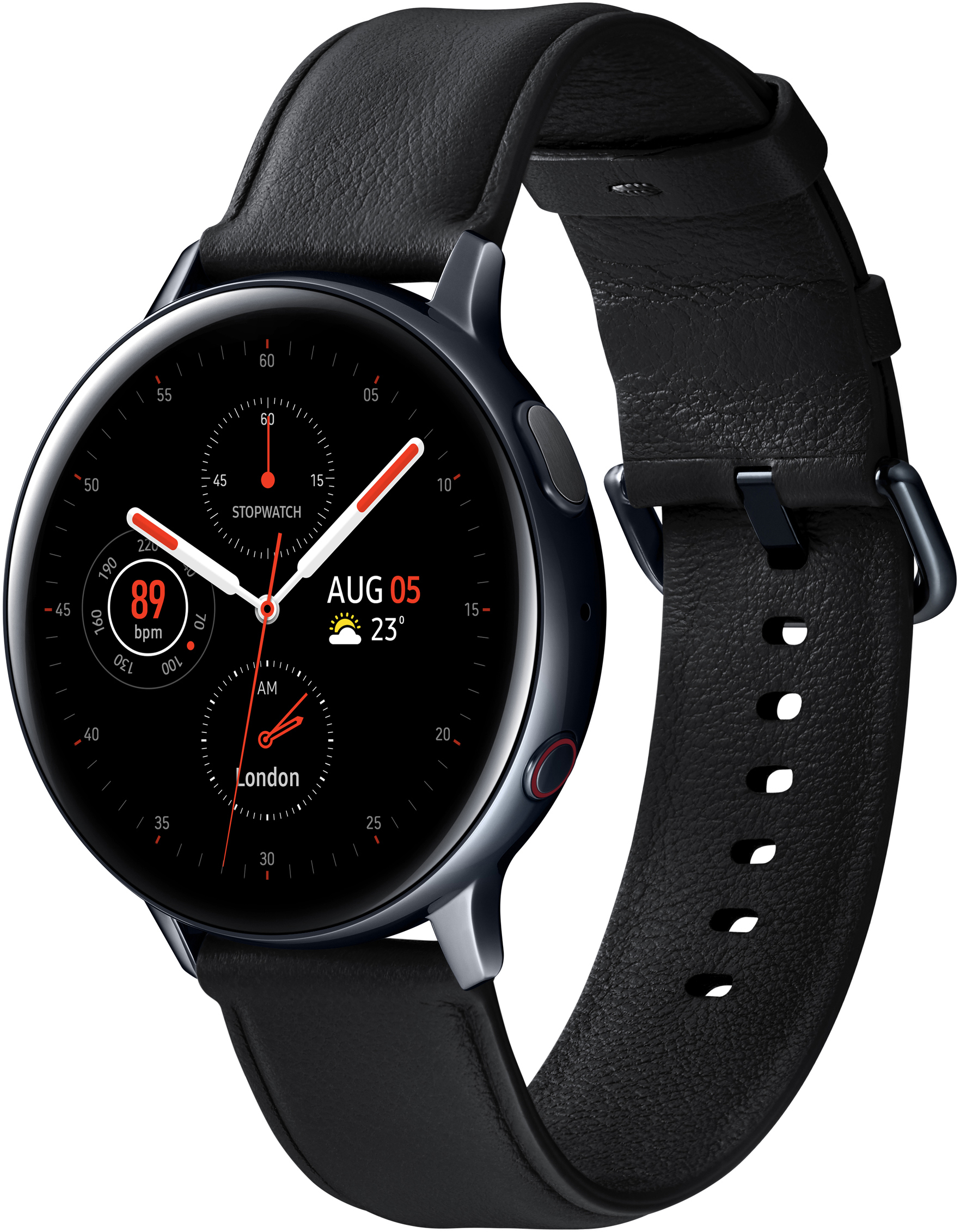 SAMSUNG Galaxy Watch Active2 Stainless Steel 44mm (LTE) BK Smartwatch Edelstahl Echtleder, M/L, Black