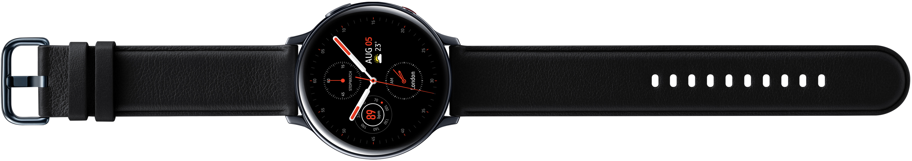 SAMSUNG Galaxy Watch Active2 Stainless Steel 44mm (LTE) BK Smartwatch Edelstahl Echtleder, M/L, Black