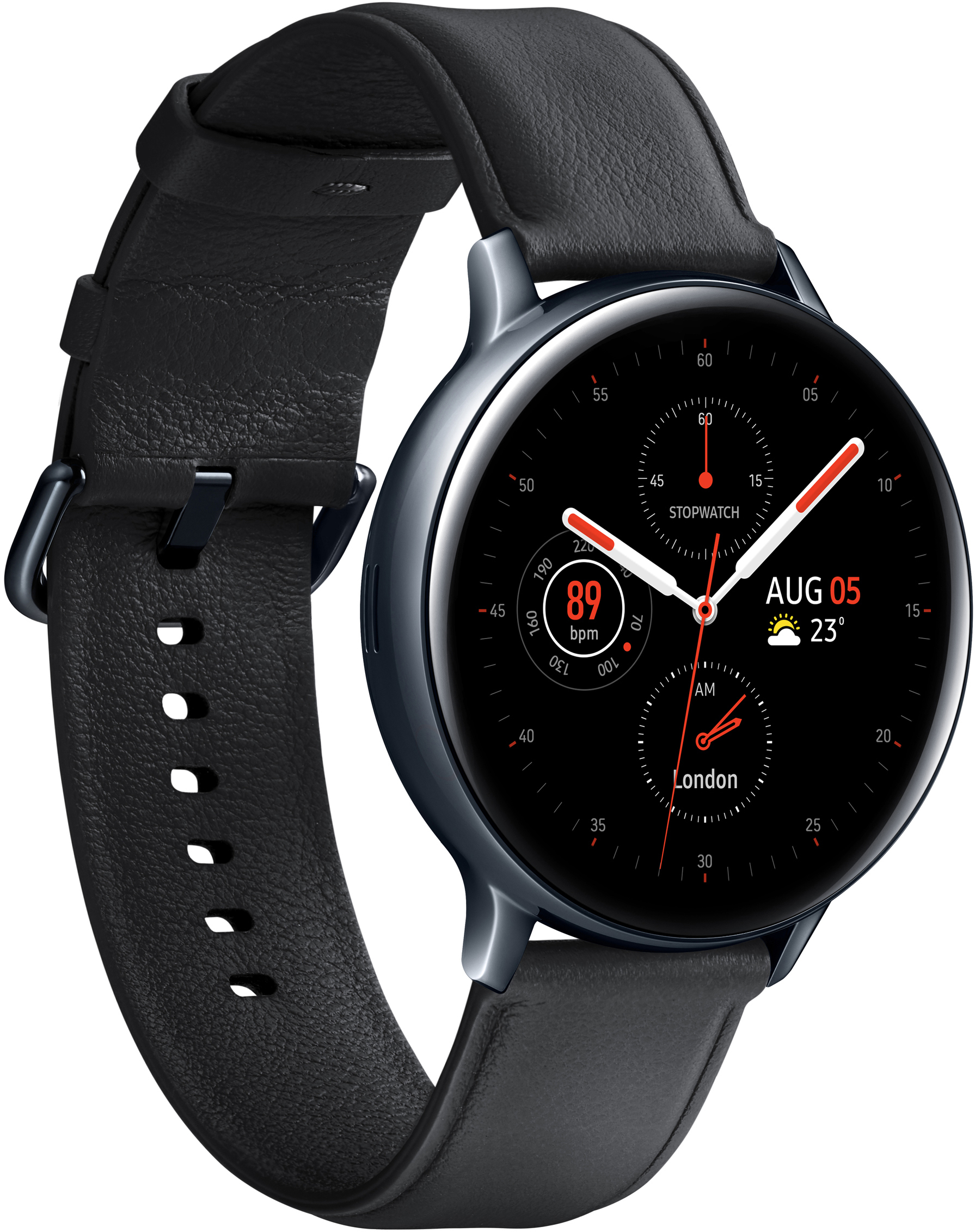SAMSUNG Galaxy Watch Active2 Stainless Steel 44mm (LTE) BK Smartwatch Edelstahl Echtleder, M/L, Black
