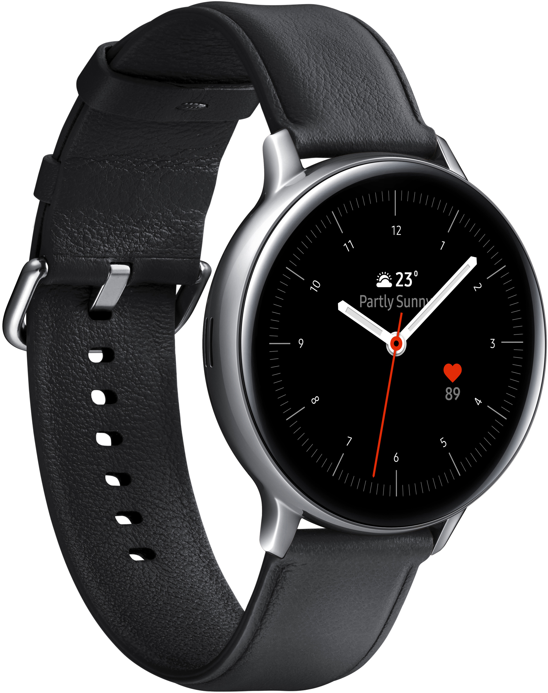 SAMSUNG Galaxy Watch Active2 Stainless Steel 44mm (LTE) SI Smartwatch Edelstahl Echtleder, M/L, Silver
