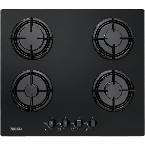 Encimera - Zanussi ZGO65414BA Gas, 4 quemadores, 10 cm, Negro