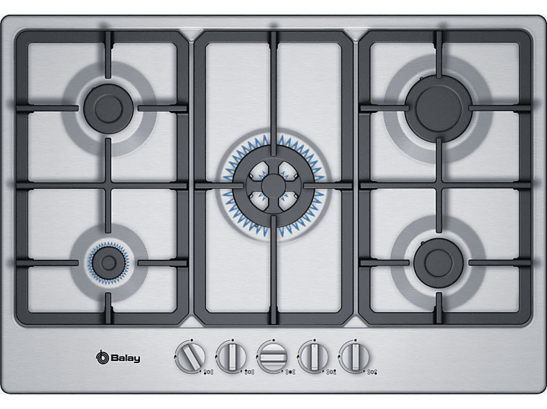 Balay 3ETX576HB hobs, 5 zonas, Gas Butano, Mecánico, 26 cm, Inox
