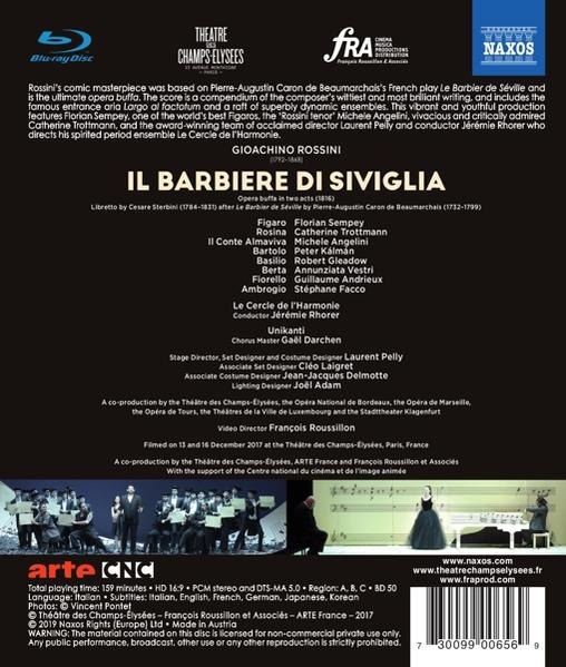Rückseite einer Blu-ray-Disc-Hülle mit Text. Die Hülle zeigt eine Opernaufführung.