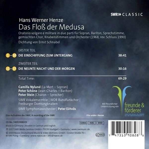 CD-Rückseite, weißer Hintergrund, Text über Henzes Das Floß der Medusa und Interpreten.