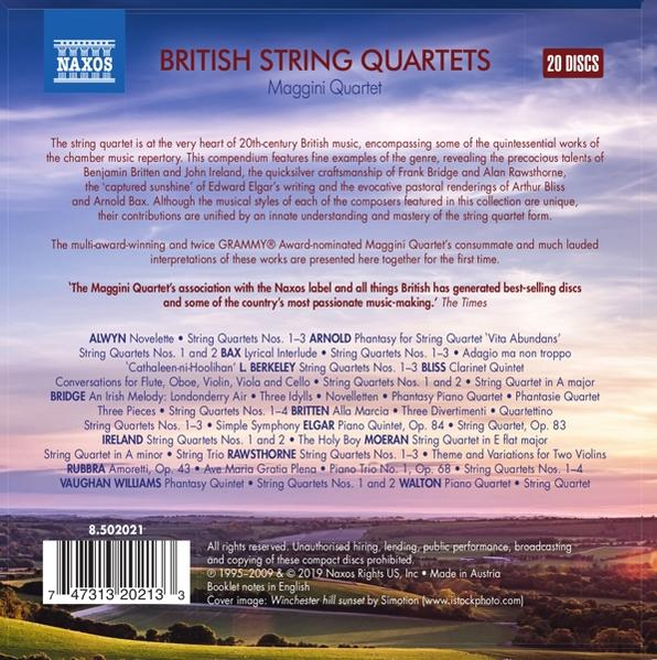 Ein Buchumschlag mit Text über britische Streichquartette.