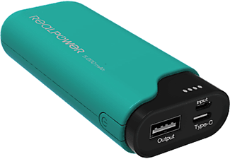 REALPOWER Powerbank, 5 000 mAh USB-C csatlakozóval, zöld (243965)