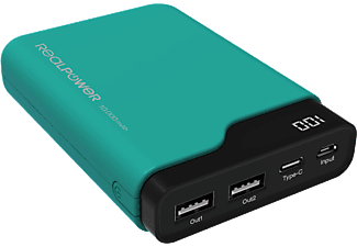 REALPOWER Powerbank, 10 000 mAh USB-C csatlakozóval, zöld (243967)