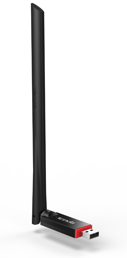 Fekete-piros Tenda Wi-Fi USB adapter, hosszú antennával.