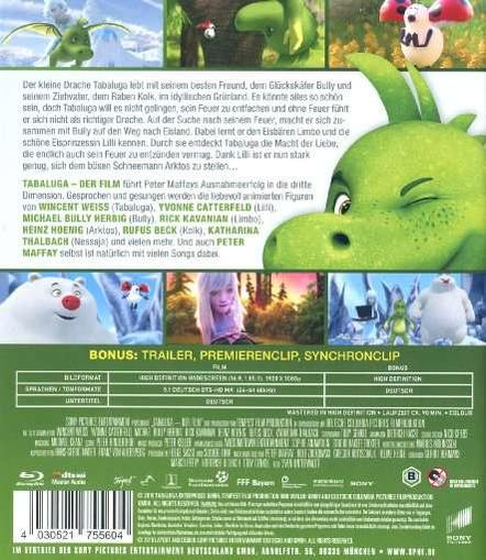Die Rückseite einer DVD-Hülle mit mehreren Bildern und Text auf Deutsch. Ein Zeichentrickdrache ist sichtbar.