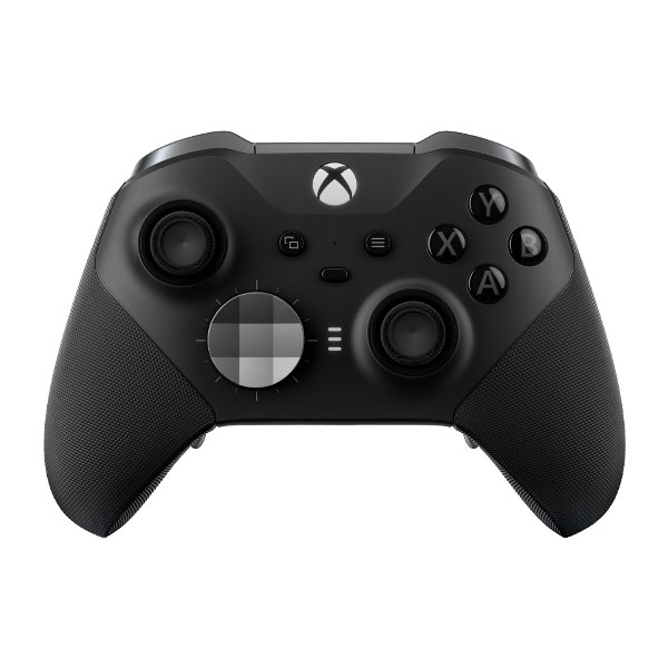 Mando Xbox Elite negro, mostrando botones y palancas.