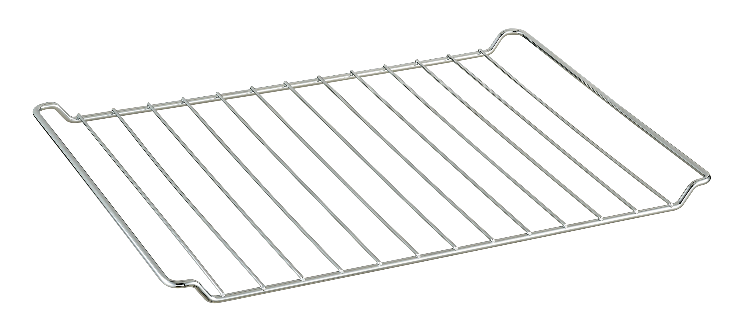 Zilveren ovenrooster met parallelle staven.