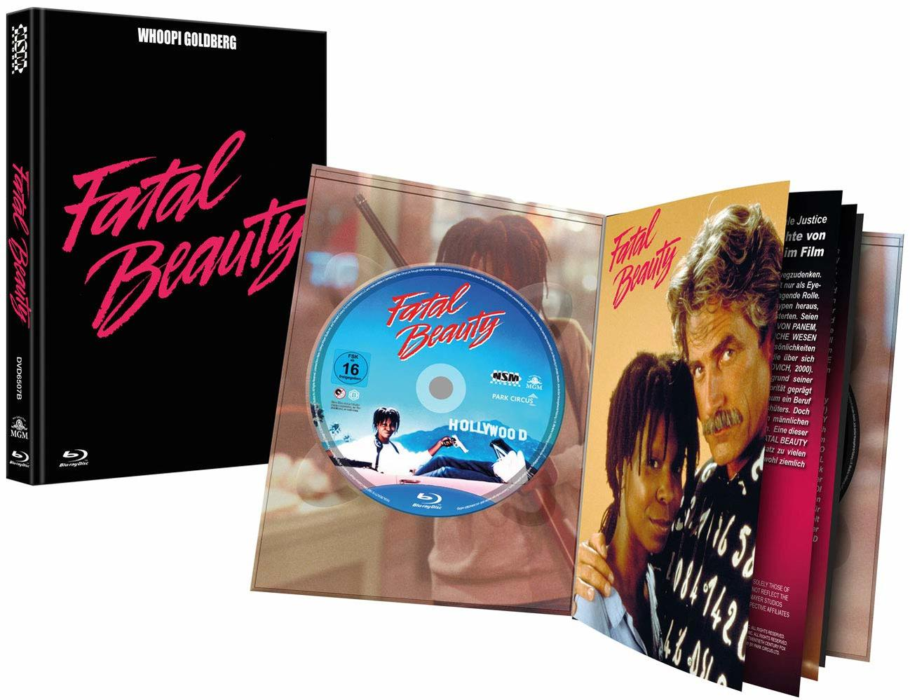 Fatal Beauty DVD-Hülle, geöffnet, um die Disc und ein Bild von Whoopi Goldberg zu zeigen. Schwarzer Umschlag.