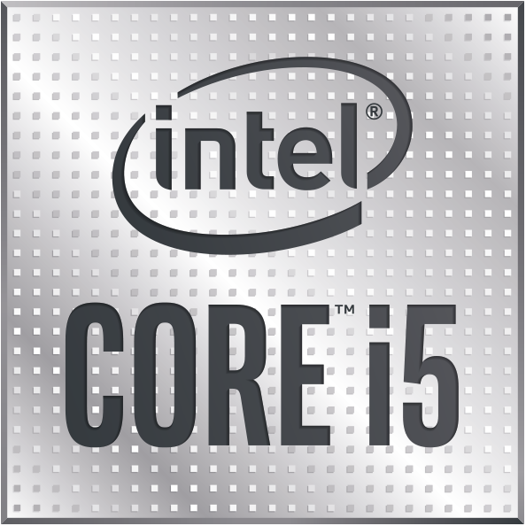 Intel Core i5 Logo auf silbernem, strukturiertem Hintergrund.